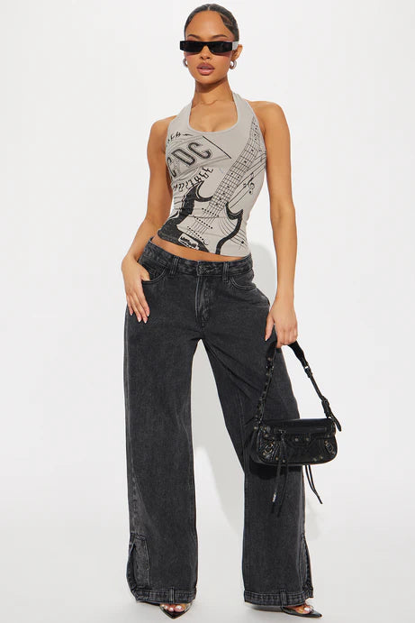 Jinxed Non Stretch Reconstructed Wide Leg Jeans - Black Wash
