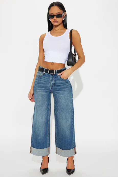 Miranda Cuffed Wide Leg Crop Jeans
