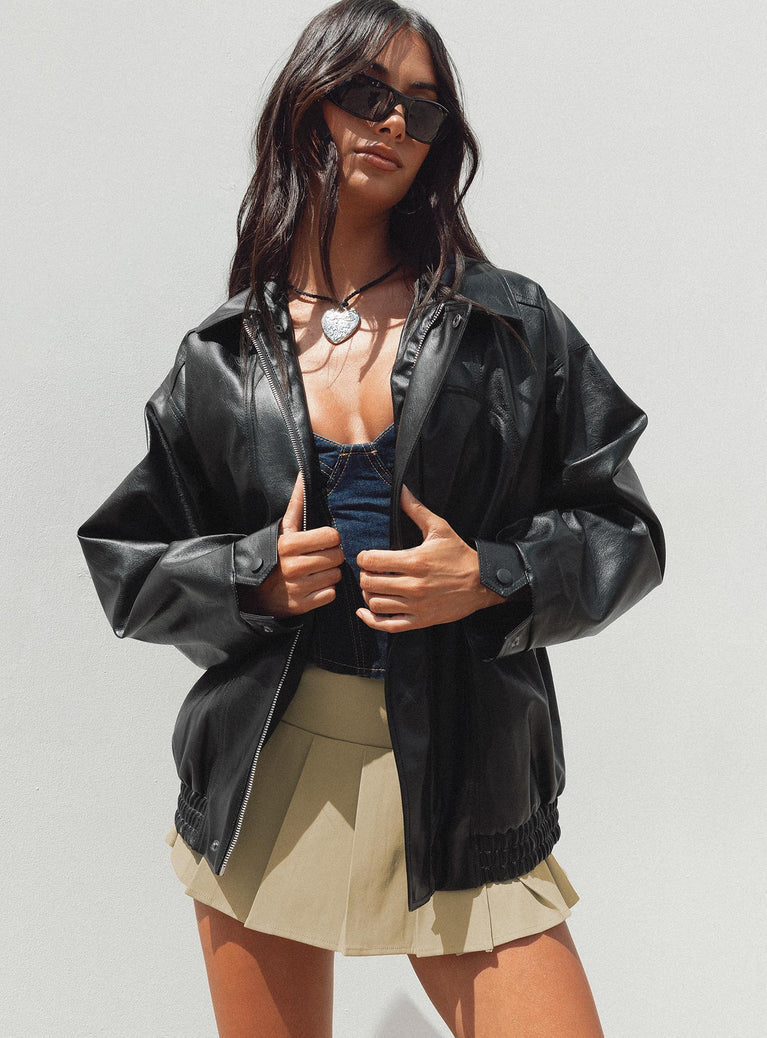 DEVIJA FAUX LEATHER JACKET BLACK