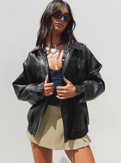 DEVIJA FAUX LEATHER JACKET BLACK