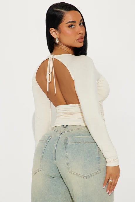 Fresh Start Open Back Long Sleeve Top