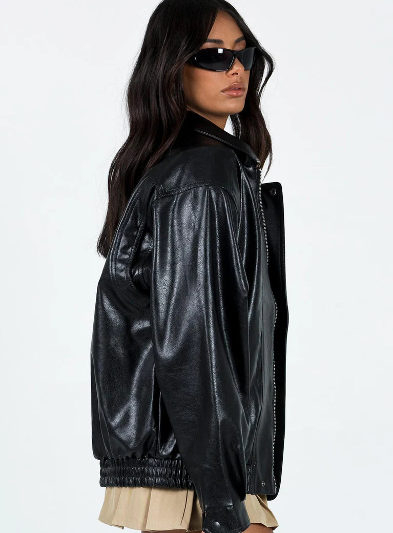 DEVIJA FAUX LEATHER JACKET BLACK