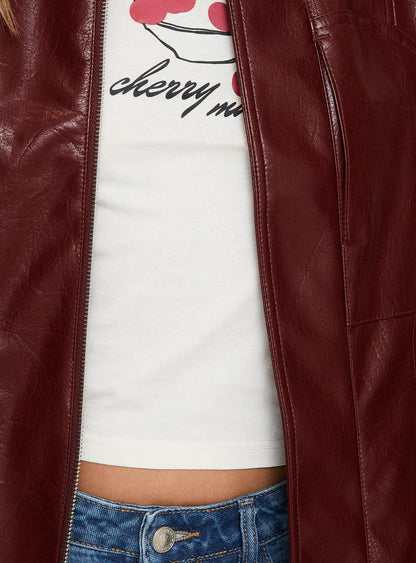 DEVIJA FAUX LEATHER JACKET BURGUNDY