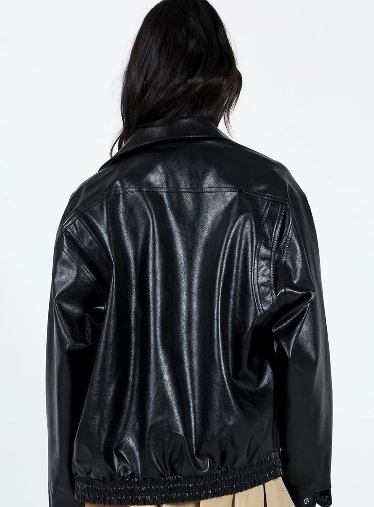 DEVIJA FAUX LEATHER JACKET BLACK