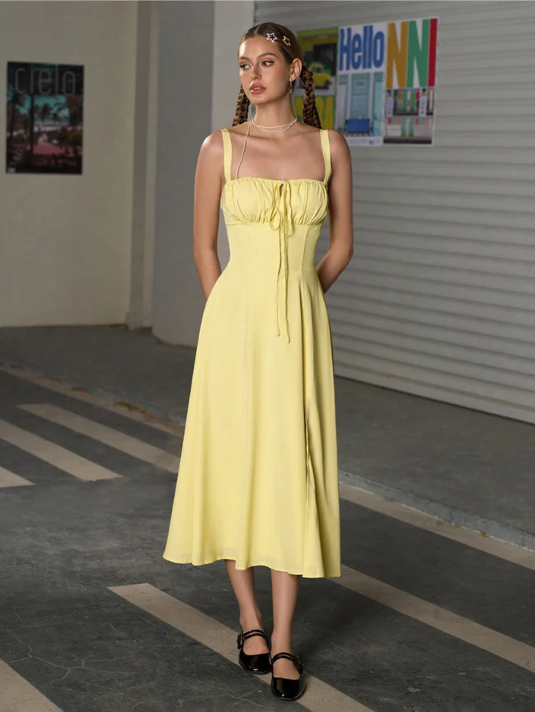 Ruched Bust Split Thigh Cami Dress