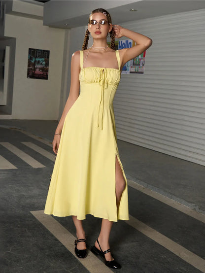 Ruched Bust Split Thigh Cami Dress