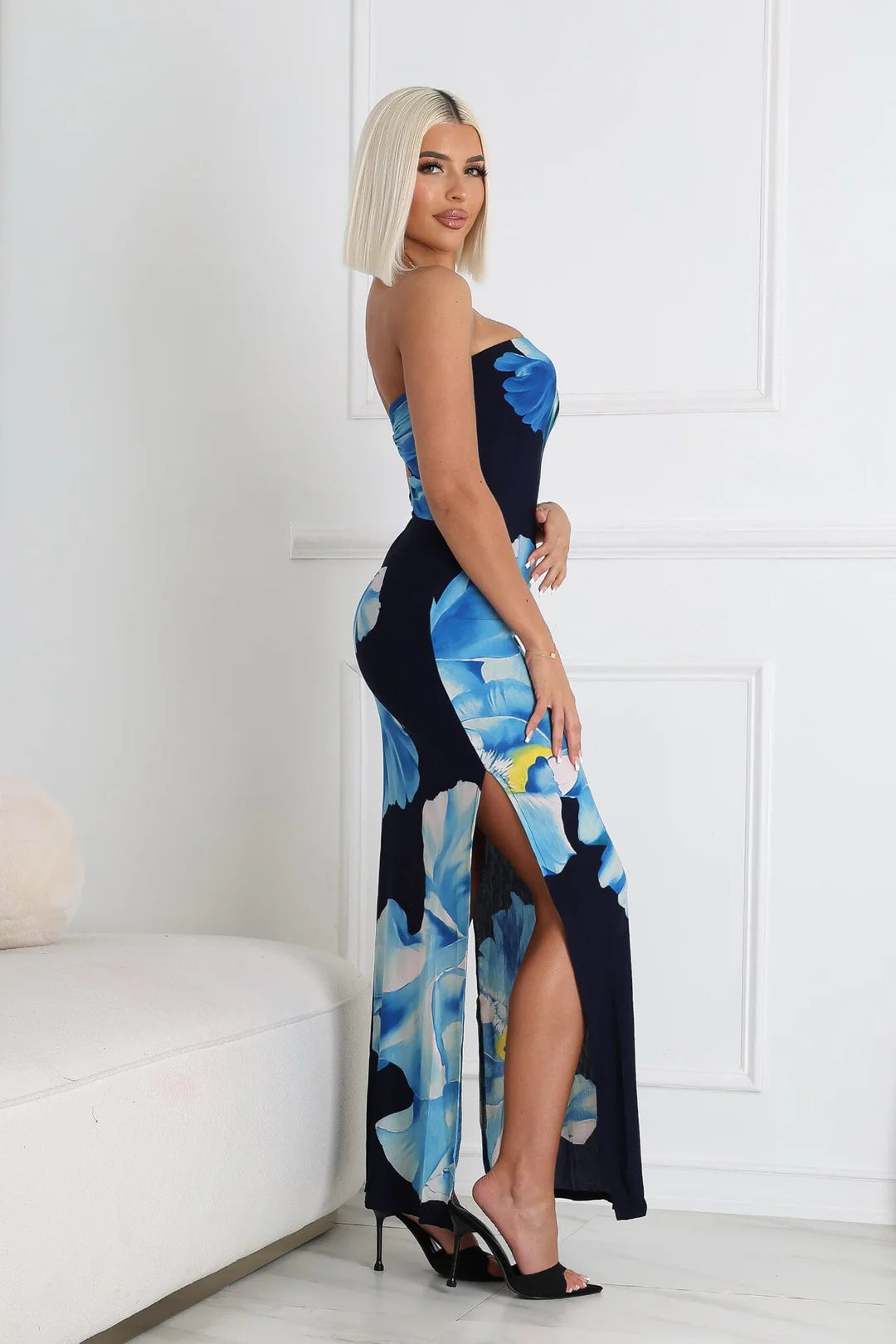 Roja Floral Printed Tube Maxi Dress